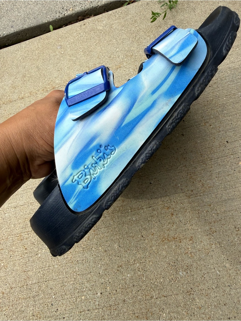 Birkis Blue Marble Double-Buckle Slide Sandals size 39 - Picture 4 of 6